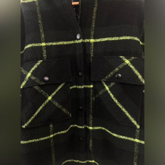 ZARA Oversized Plaid Shacket Coat Neon Green Black Wool Blend Y2K - Picture 8 of 14